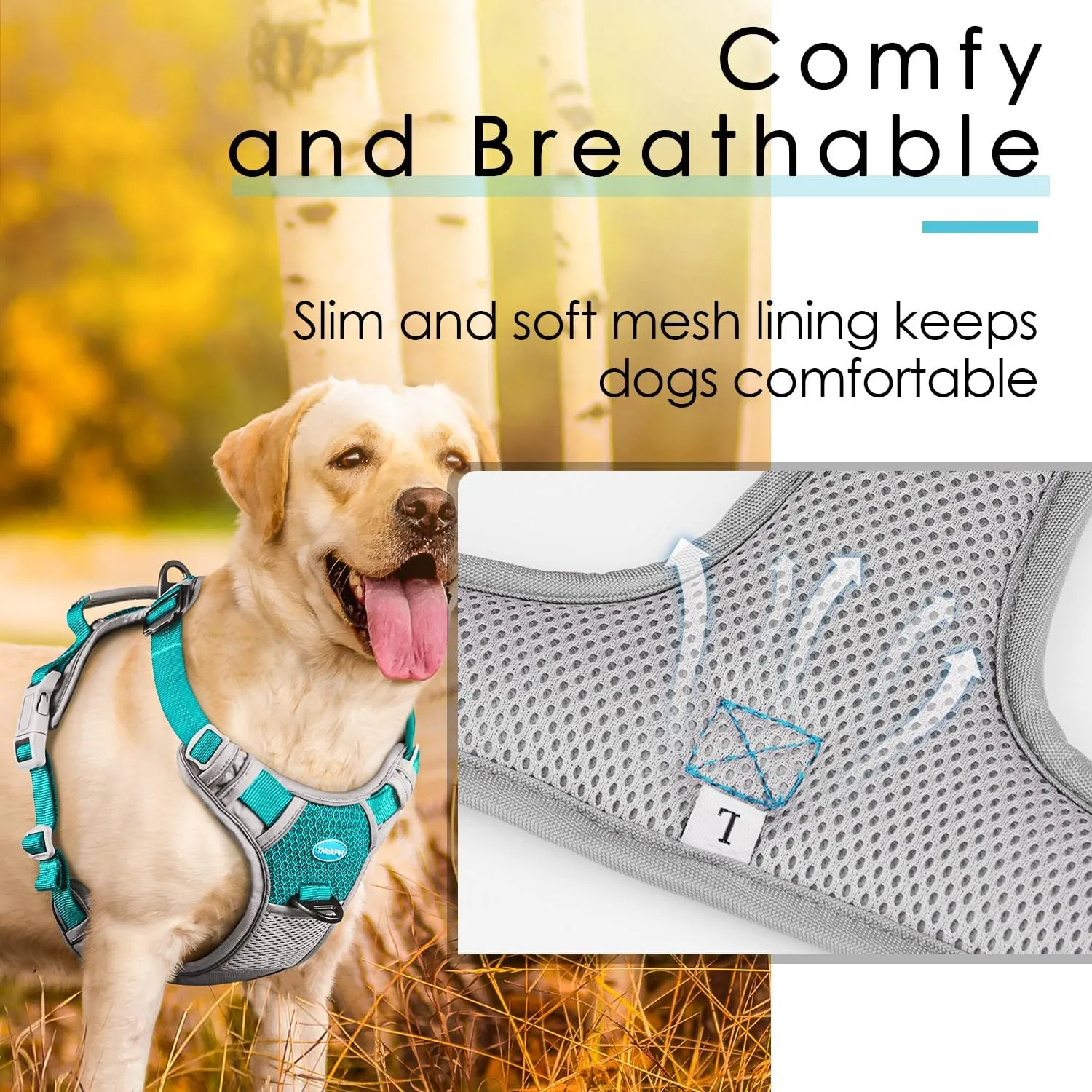 ThinkPet No Pull Harness Breathable Sport Vest with Handle-Dog Harnesses Reflective Adjustable for Medium Large Dogs