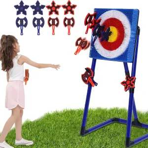 Throwing Axe Game-with 4 Plastic Axes & 4 Throwing Stars,Outdoor Games for Adults and Family,Yard Games