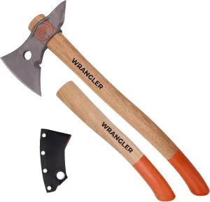 Titanium Camping Axe - 18" Wood Handle - Tomahawk Spike End - 2-Piece Design - Includes Sheath and 2 Handles