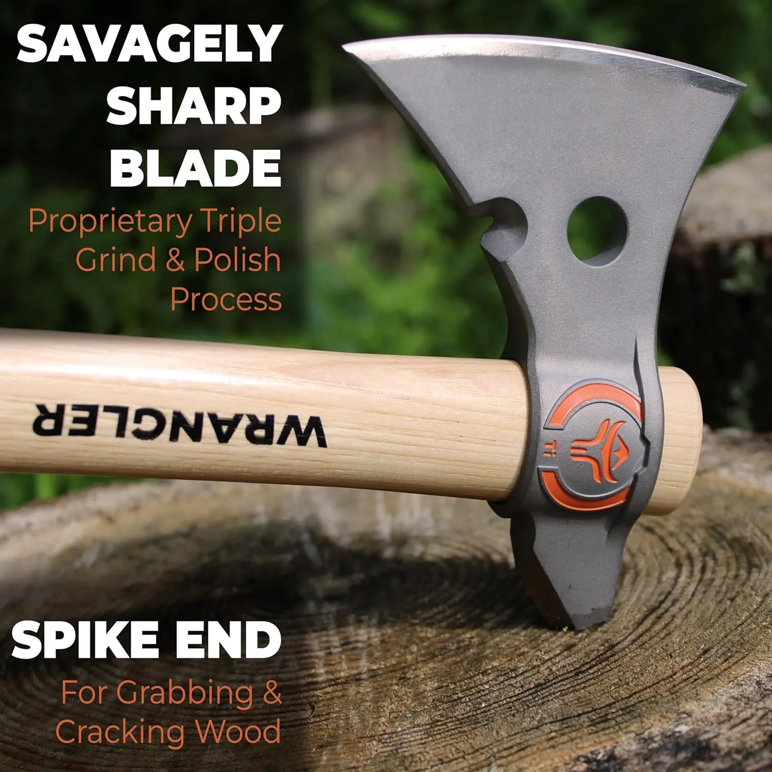 Titanium Camping Axe - 18" Wood Handle - Tomahawk Spike End - 2-Piece Design - Includes Sheath and 2 Handles