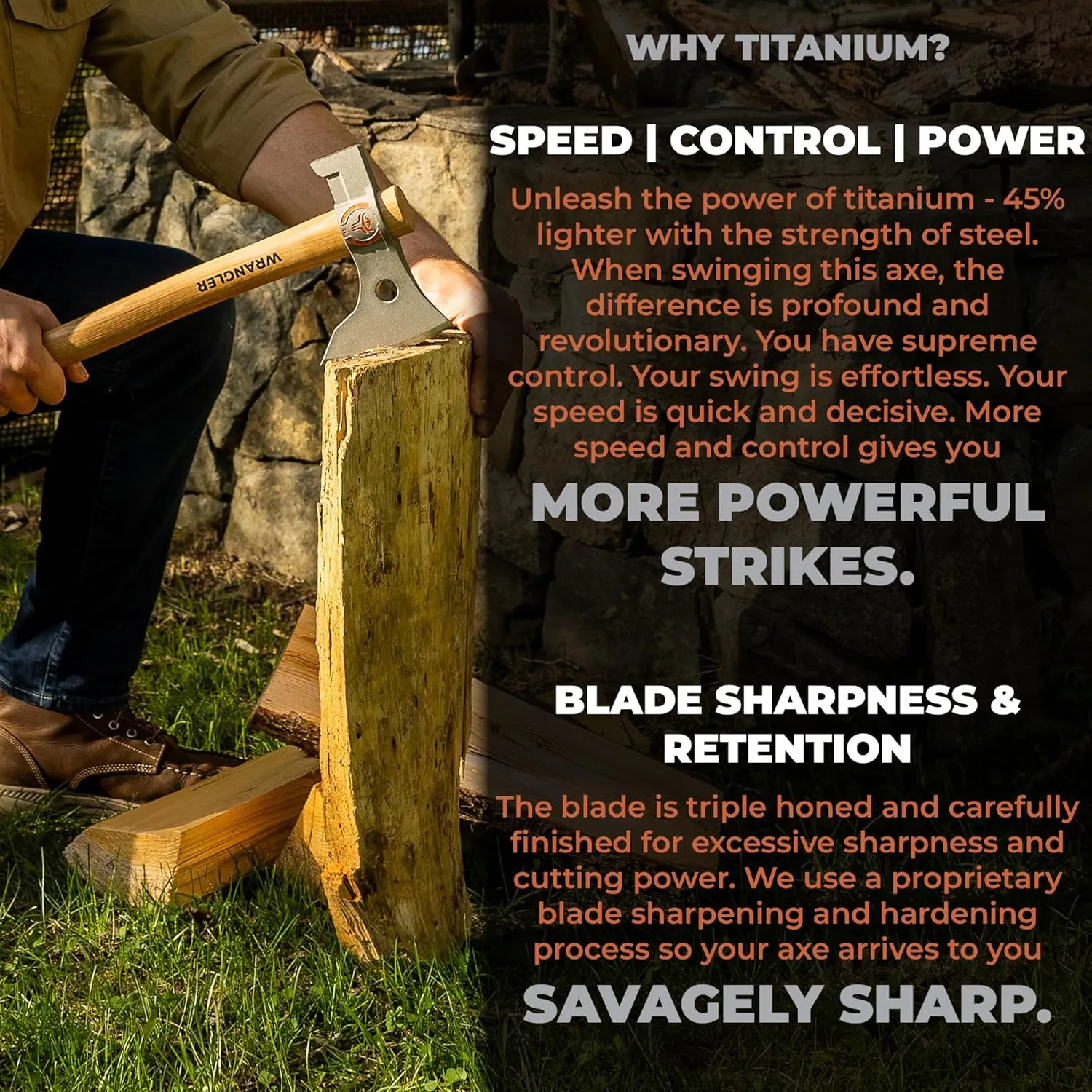 Titanium Camping Axe - 18" Wood Handle with Hammer End Hachet - Dual-Use Axe with Sheath and 2 Handles - Camping Gear & Outdoor Tools for Survival, Wood Splitting, Chopping & Hiking
