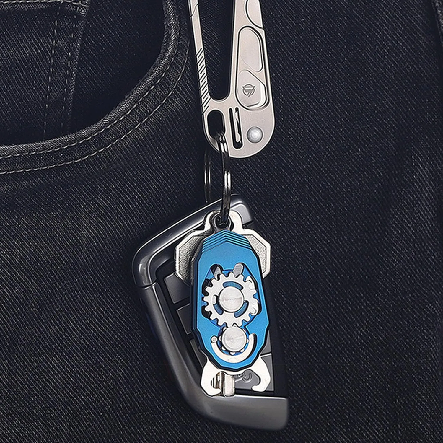 Titanium Pocket Knife Beetles Gears Knife Folding Knife EDC Tools with Bottle Opener (Stainless Steeel Sliver)