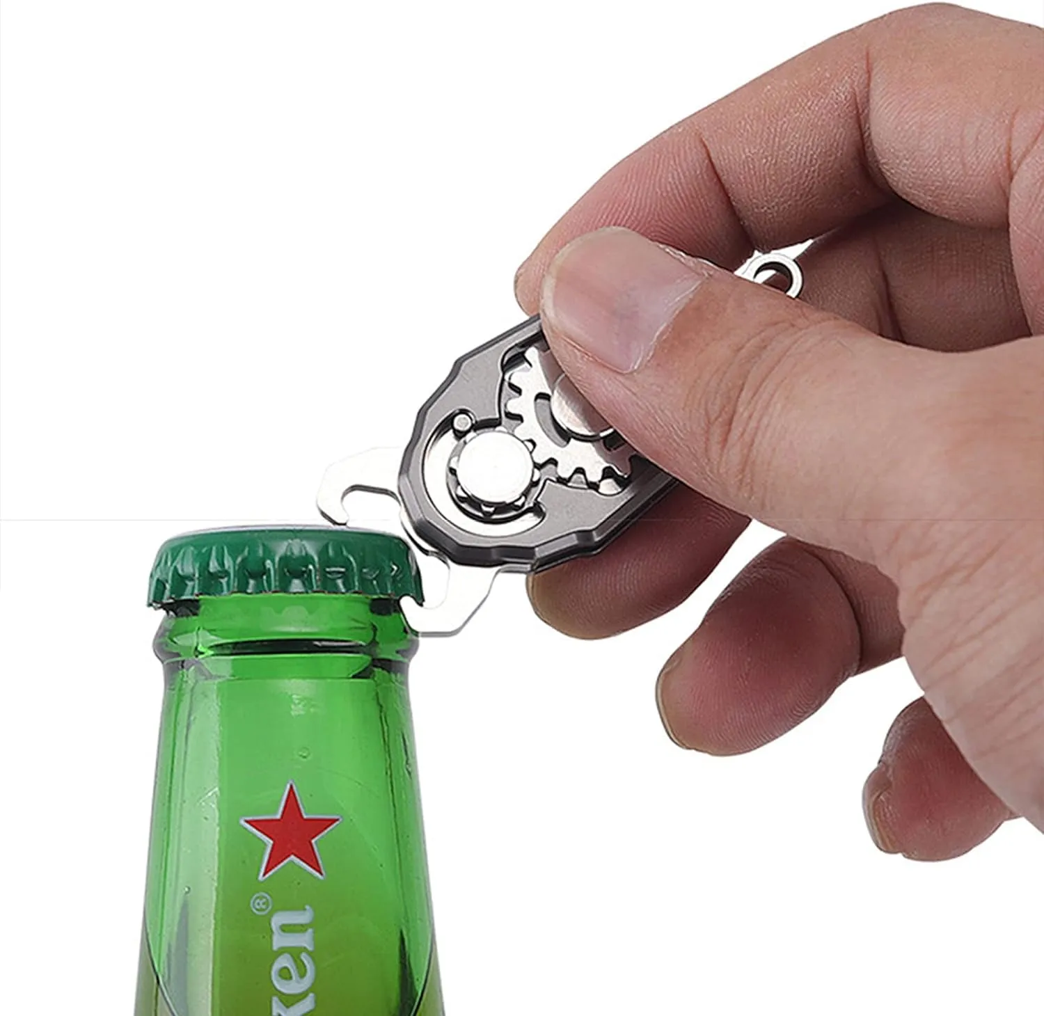 Titanium Pocket Knife Beetles Gears Knife Folding Knife EDC Tools with Bottle Opener (Stainless Steeel Sliver)