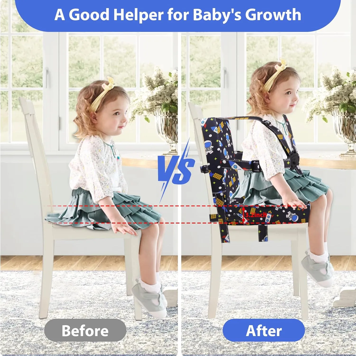 Toddler Booster Seat for Dining Table, Adjustable Safety Buckle Child Booster Seat for Table with Backrest, PU Waterproof Easy Cleaning Portable Booster Seat Non-Slip Bottom Booster Cushion (Black)