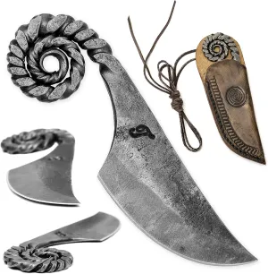 Toferner Celtic Pocket Knife Ram, Hand Forged Knife with Leather Neck Case, Hardened Blade, Vintage, Antique Art Collecting, Original Gift Idea for Men