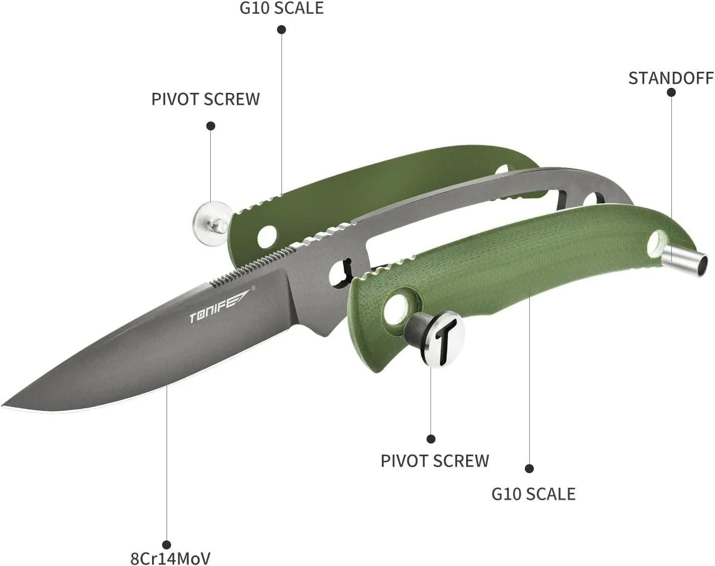 TONIFE Nova 2.68'' Blade Mini Neck Knife Full Tang Fixed Blade Knife with Kydex Sheath and Adjustable Paracord Lanyard for Camping Outdoor Survival Tool (Green Grey Titanium)