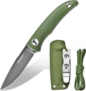 TONIFE Nova 2.68'' Blade Mini Neck Knife Full Tang Fixed Blade Knife with Kydex Sheath and Adjustable Paracord Lanyard for Camping Outdoor Survival Tool (Green Grey Titanium)