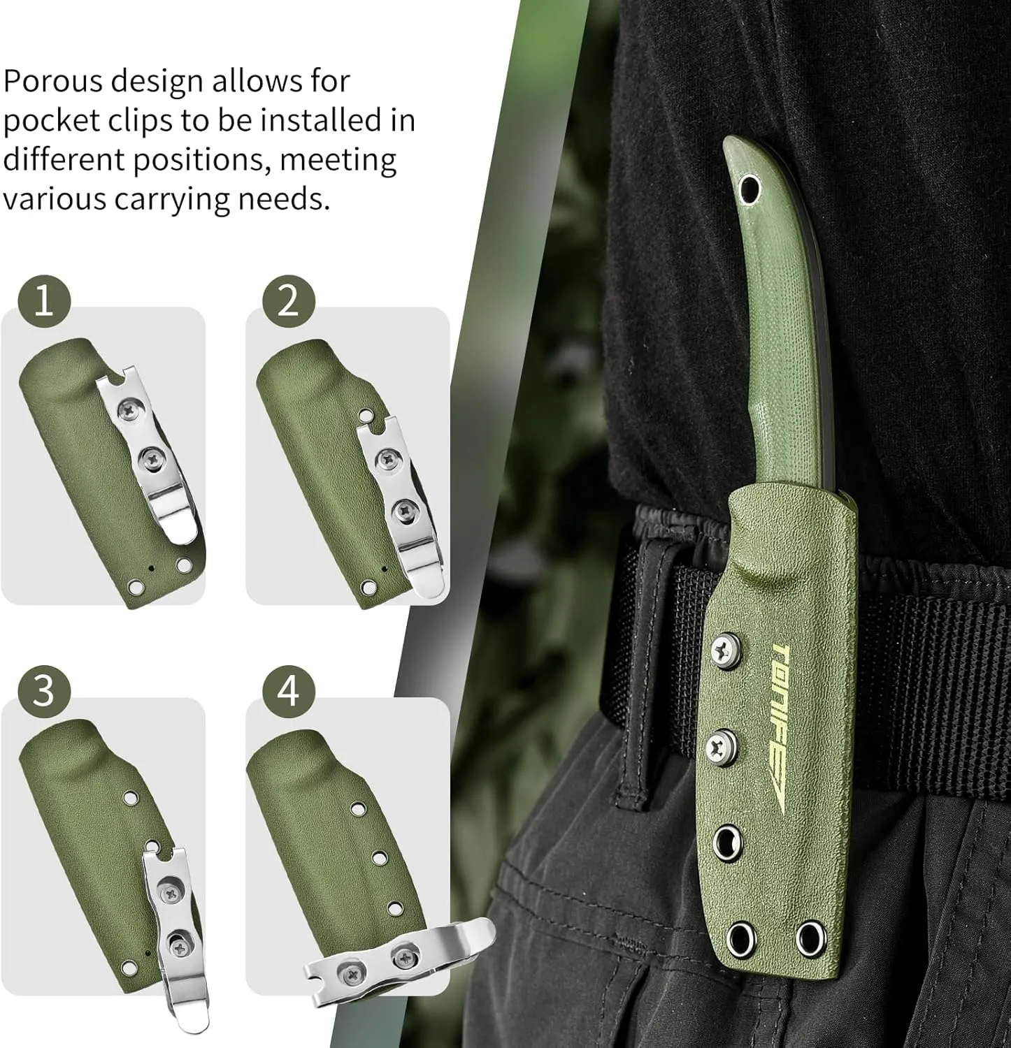 TONIFE Nova 2.68'' Blade Mini Neck Knife Full Tang Fixed Blade Knife with Kydex Sheath and Adjustable Paracord Lanyard for Camping Outdoor Survival Tool (Green Grey Titanium)
