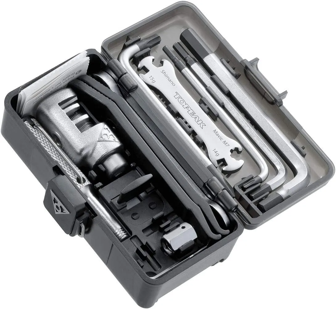 Topeak Survival Gear Box (TT2543) – 30-Function Compact Bike Multi-Tool Kit with Mounting Case, Chrome Vanadium Steel Tools, 233g, 3.9" x 1.8" x 1.4"