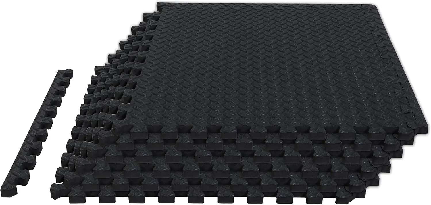 Torin ABPM001BK Interlocking Foam Mat Protective Exercise Workout Puzzle Floor Mat Tiles for Home Gym Equipment - 6 Pieces, 24 Square feet, Black