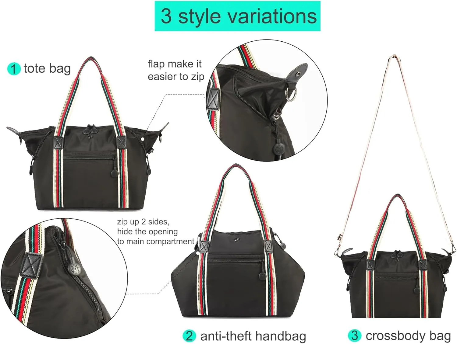 Tote Bag Crossbody Work Bag Women Lightweight Handbag Nylon Anti-theft Travel Bag