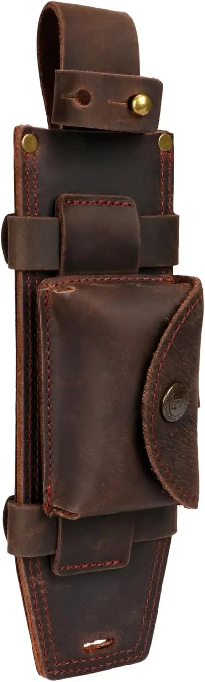 Tourbon Leather Hunting Fixed Blade Knives Sheath Horizontal & Vertical Carry for Belt Fire Starter Holder EDC Tools Holster for Camping Jungle