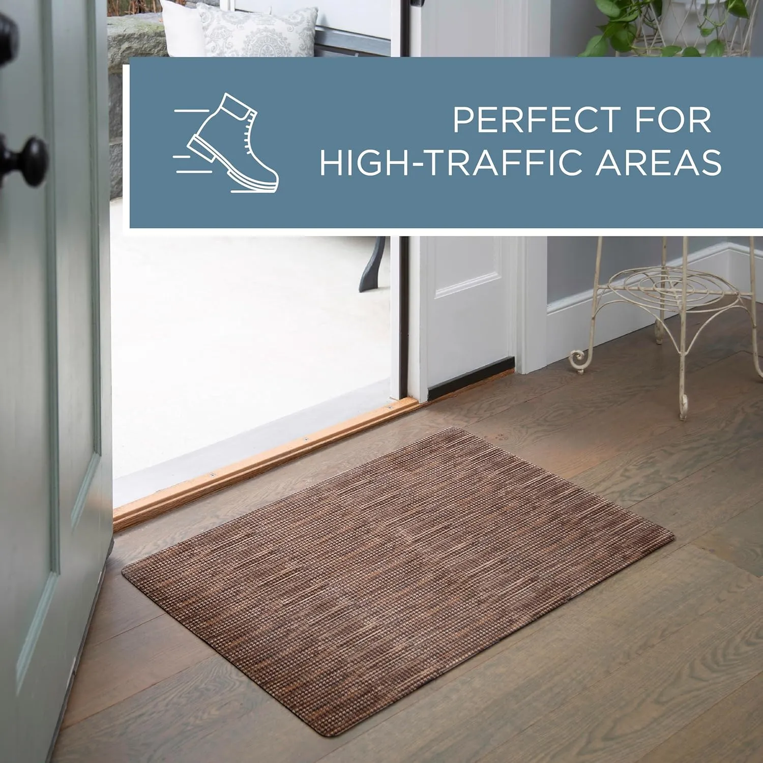 TOWN & COUNTRY BASICS Smooth Step Houndstooth Low Profile Utility Kitchen Mat, Machine Washable, with Non-Slip Backing, Brown/Beige, 24"x35"