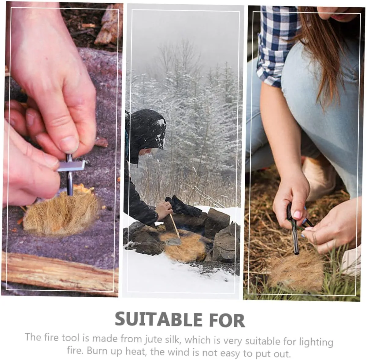 Toyvian 5sets Professional Flame Starters Jute Fire Starter Tools for Campfires Camping Gear Outdoor Cooking Lightweight Weather Resistant Survival Accessory 3pcs*5