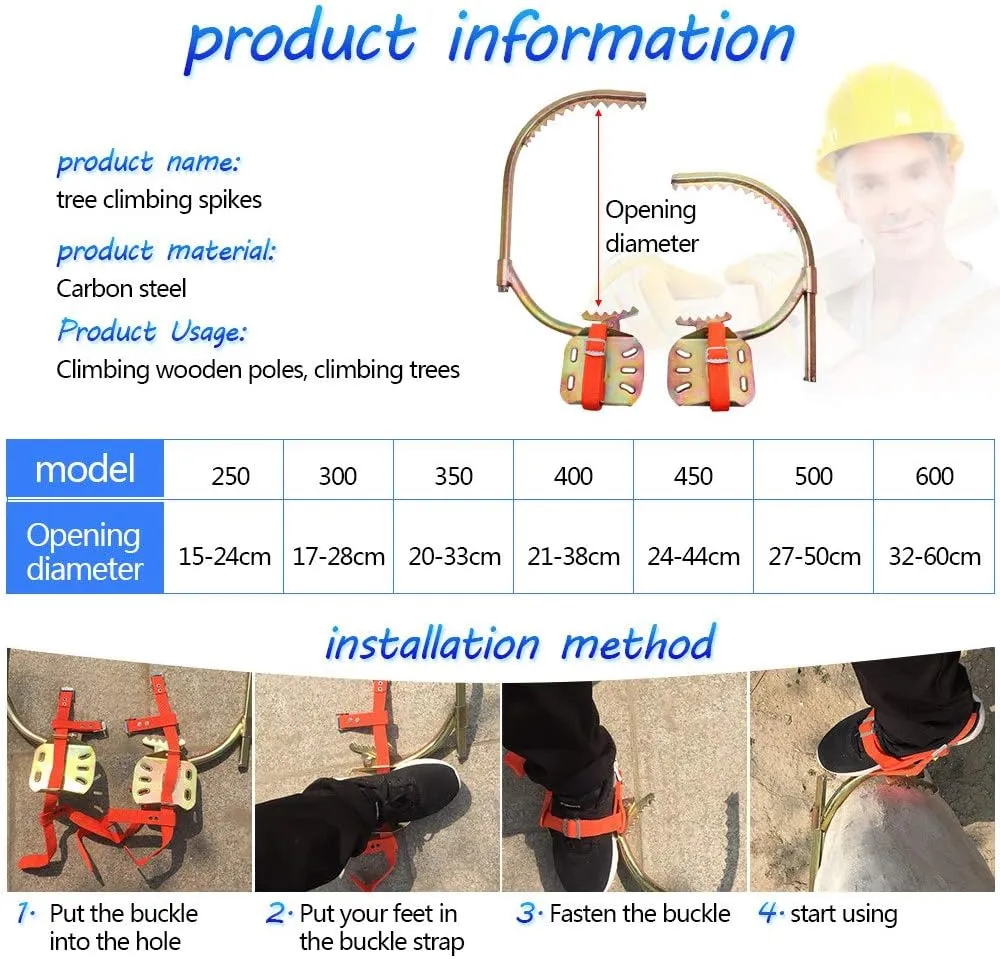 Tree Climbing Gear, Stainless Steel Climbing Tree Spikes with Safe Belt Set, Professional Non-Slip Climbing Trees Tool for Climbing Hunting Observation Picking Fruit,450model