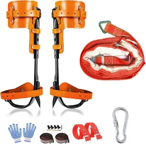 Tree Climbing Gear，Tree Climbing Spikes, Tree Climbing Gear with Adjustable Climbing Straps and Steel Core Flip Line, Rock Climbing Kit with Triple Lock Lanyard Adjuster