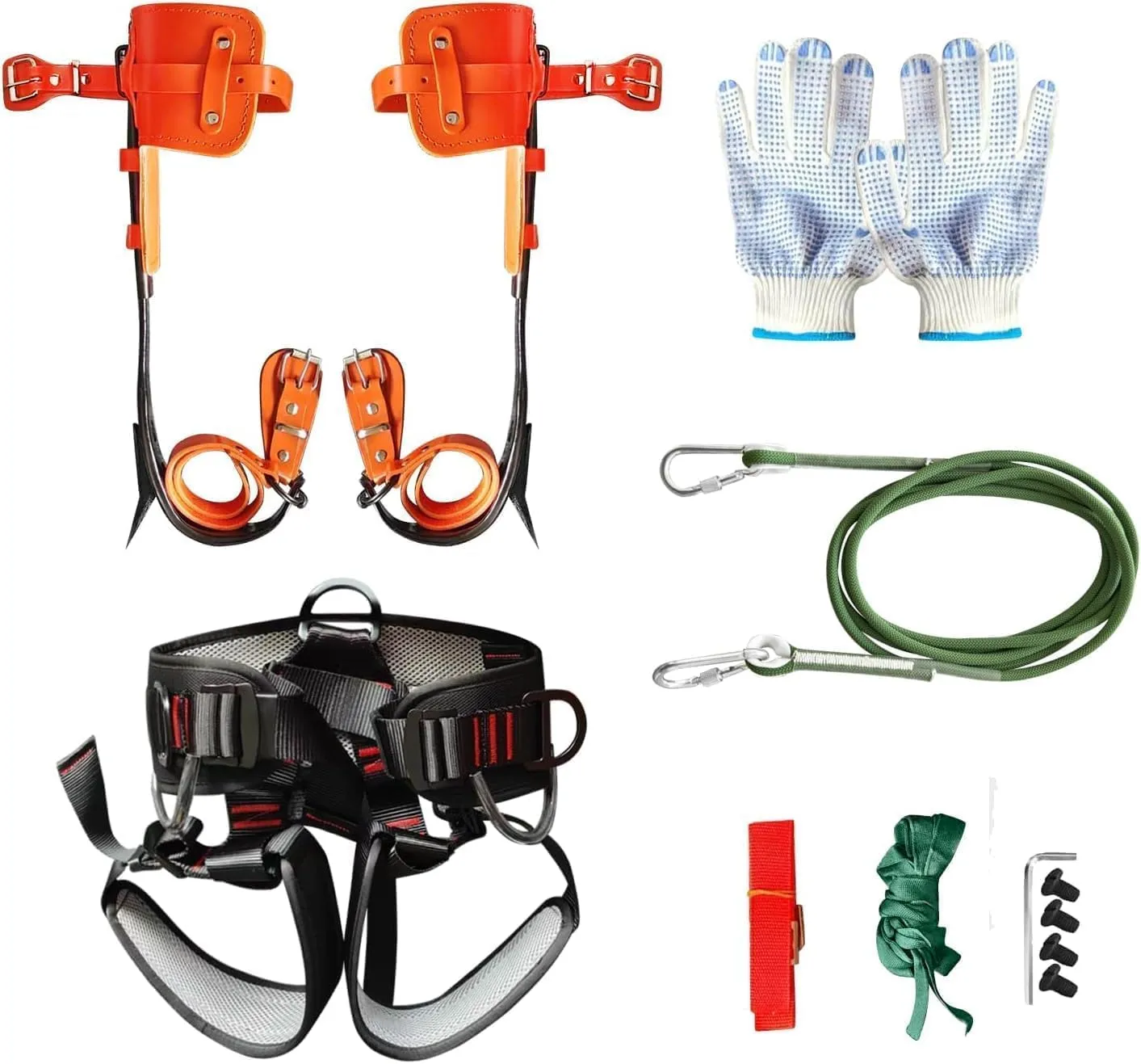 Tree Climbing Gear，Tree Climbing Spikes, Tree Climbing Gear with Adjustable Climbing Straps and Steel Core Flip Line, Rock Climbing Kit with Triple Lock Lanyard Adjuster