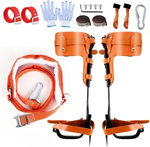 Tree Climbing Spikes Kit, Tree Climbing Gear with Adjustable Climbing Belt ,Cow Leather Tree Climbing Tool, Height Adjustable Tree Climbing Equipment for Fruit Picking, Tree Work, Outdoor, Orange