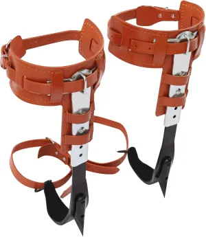 Tree Climbing Spikes, Metal Climbing Spikes with Cattle Hide Leggings Straps and Extra Straps, Orange Climbing Trees Gear Tree Climbing Spikes and Harness Kit for Tree Work, Climbing