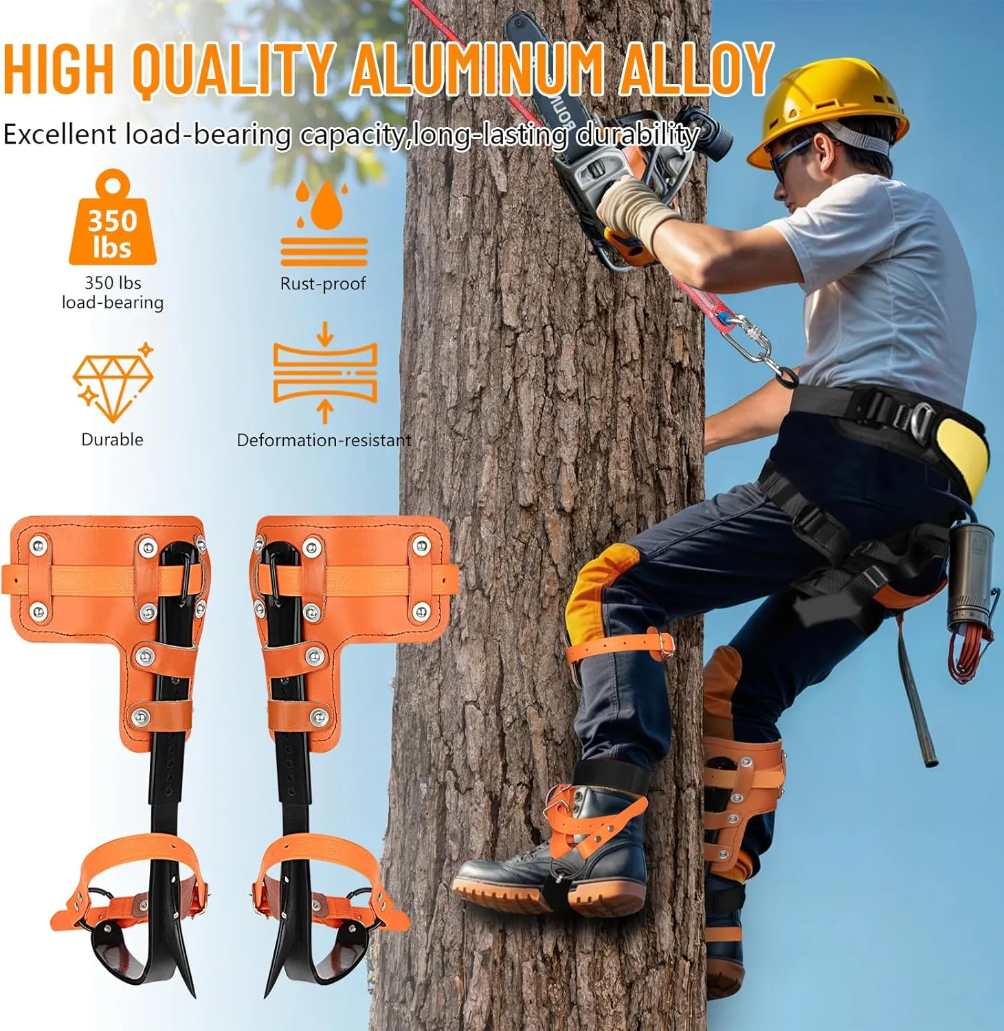Tree Climbing Spikes Set Tree Climbing Gear 1 Pair Alloy Steel Climbing Spurs 350lbs Load Capacity Arborist Equipment for Climbers, Fruit Picking and Lumberjack