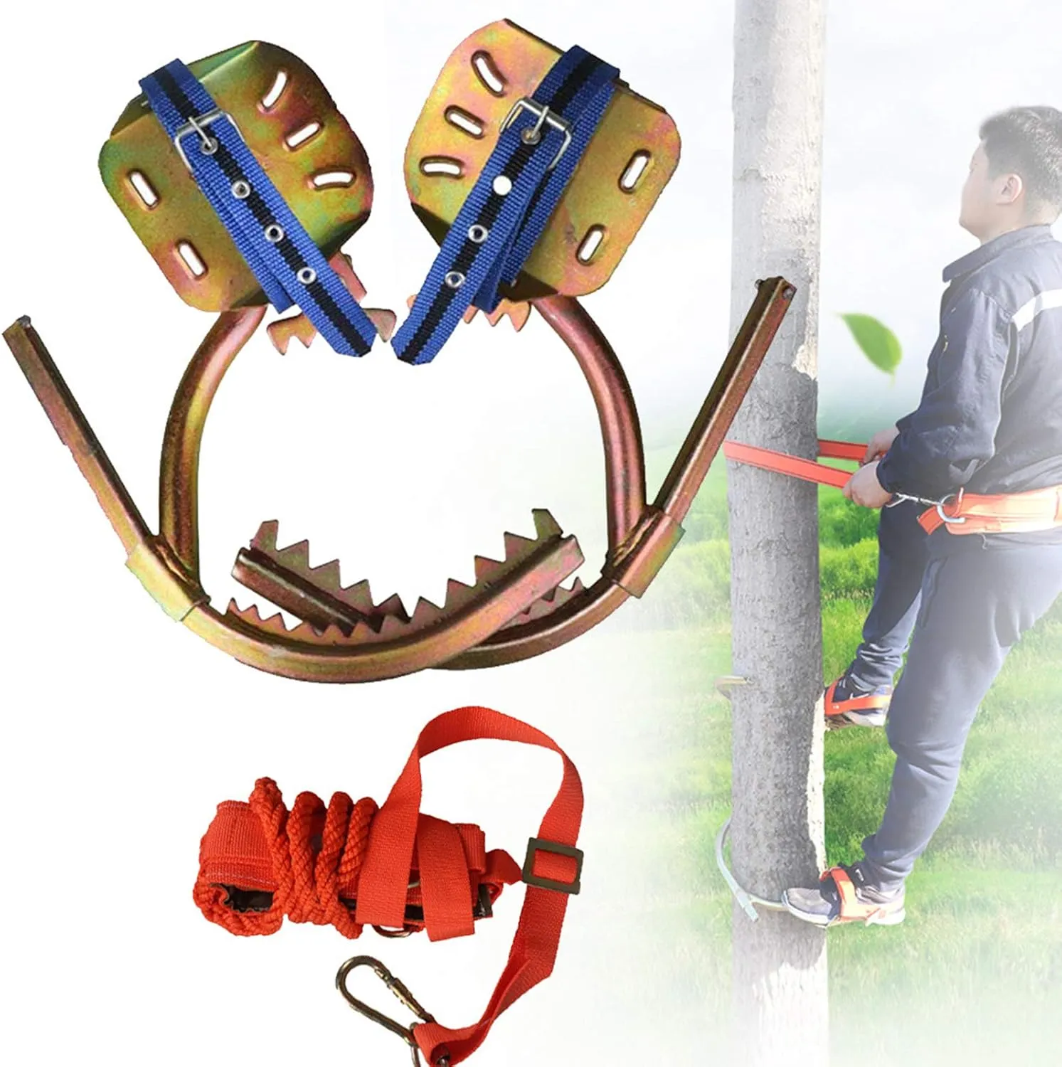 Tree Climbing Spikes, Tree Climbing Gear with Safe Belt, Simple to Use Climbing Tool, Rust-Proof and Wear-Resistant, Tree Climbing Tool for Hunting Observation, Picking Fruit,400model