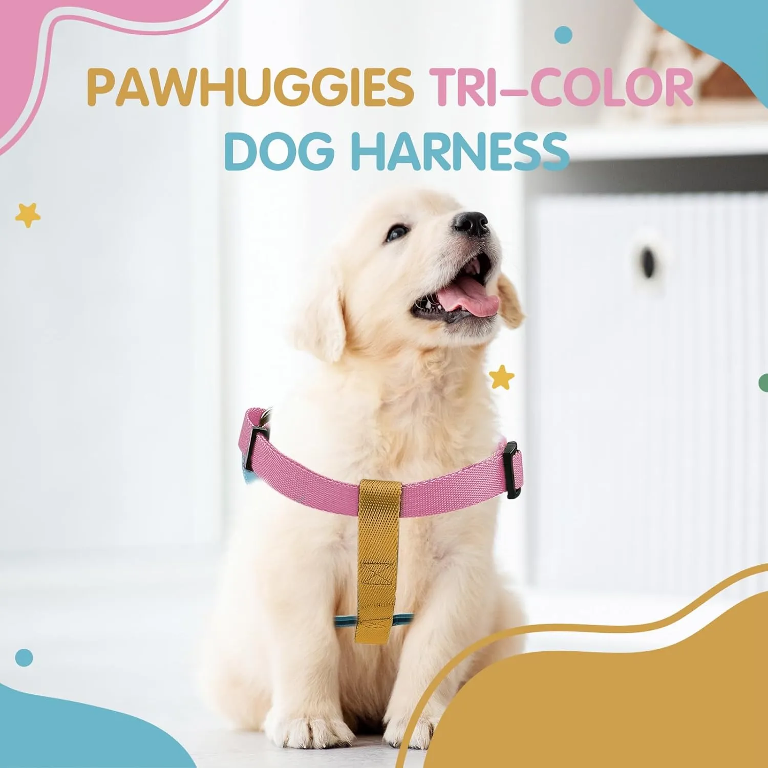 Tri-Color Dog Harness, Adjustable Step-in Design Dog Harness for Large Dogs No Pull, Heavy Duty Puppy Harness, Easy for Walking Dog Harness for Large Dogs, Large Dog Harness Blue Pink