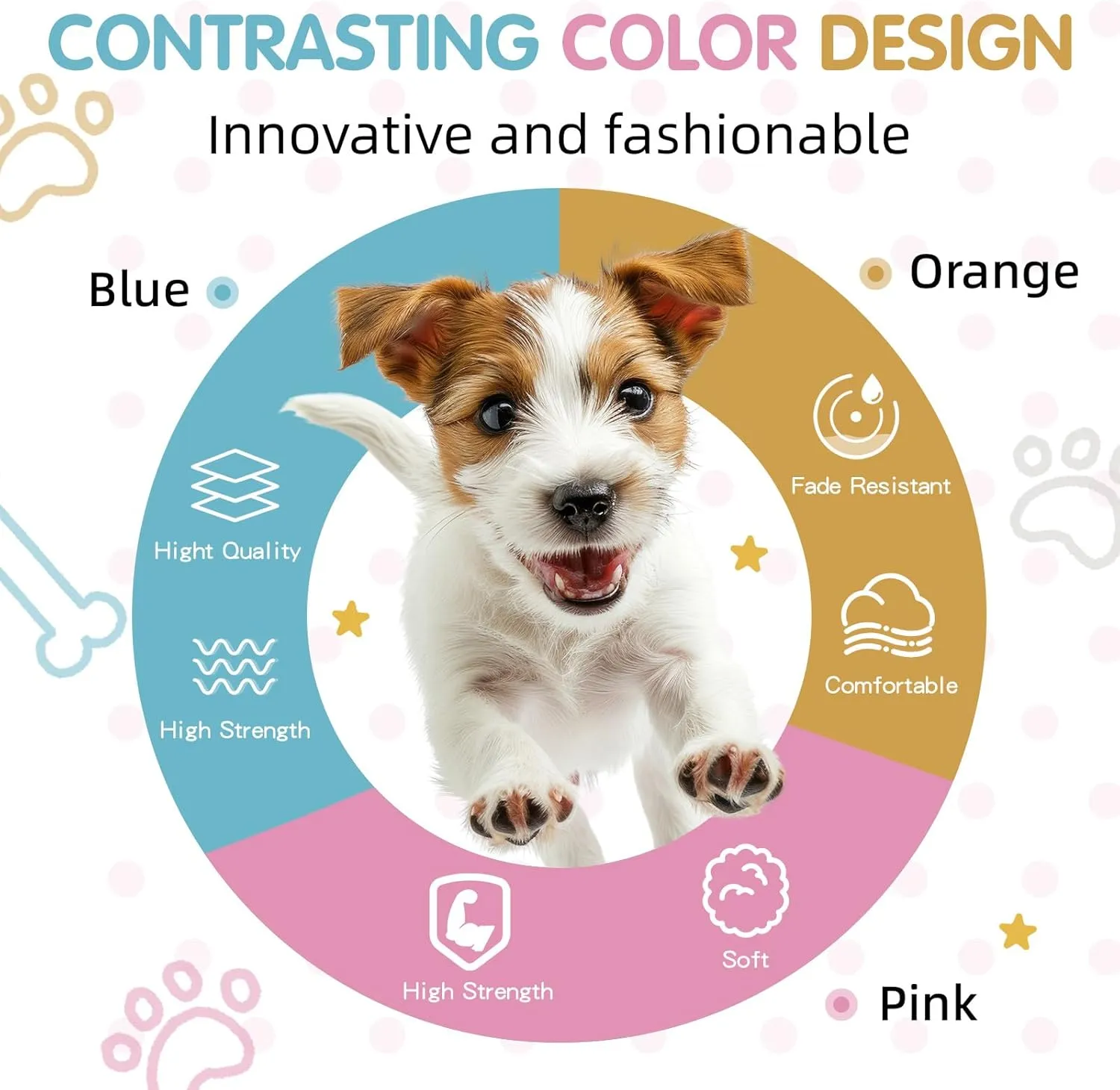 Tri-Color Dog Harness, Adjustable Step-in Design Dog Harness for Large Dogs No Pull, Heavy Duty Puppy Harness, Easy for Walking Dog Harness for Large Dogs, Large Dog Harness Blue Pink