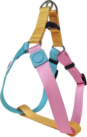 Tri-Color Dog Harness, Adjustable Step-in Design Dog Harness for Large Dogs No Pull, Heavy Duty Puppy Harness, Easy for Walking Dog Harness for Large Dogs, Large Dog Harness Blue Pink