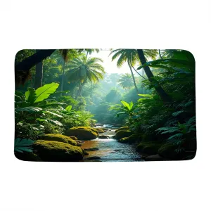 Tropical Rainforest Bath Mat Green Forest Palm Leaves River Stream Jungle Plant Wild Nature Scenery Bathroom Rug Indoor Carpet Doormat