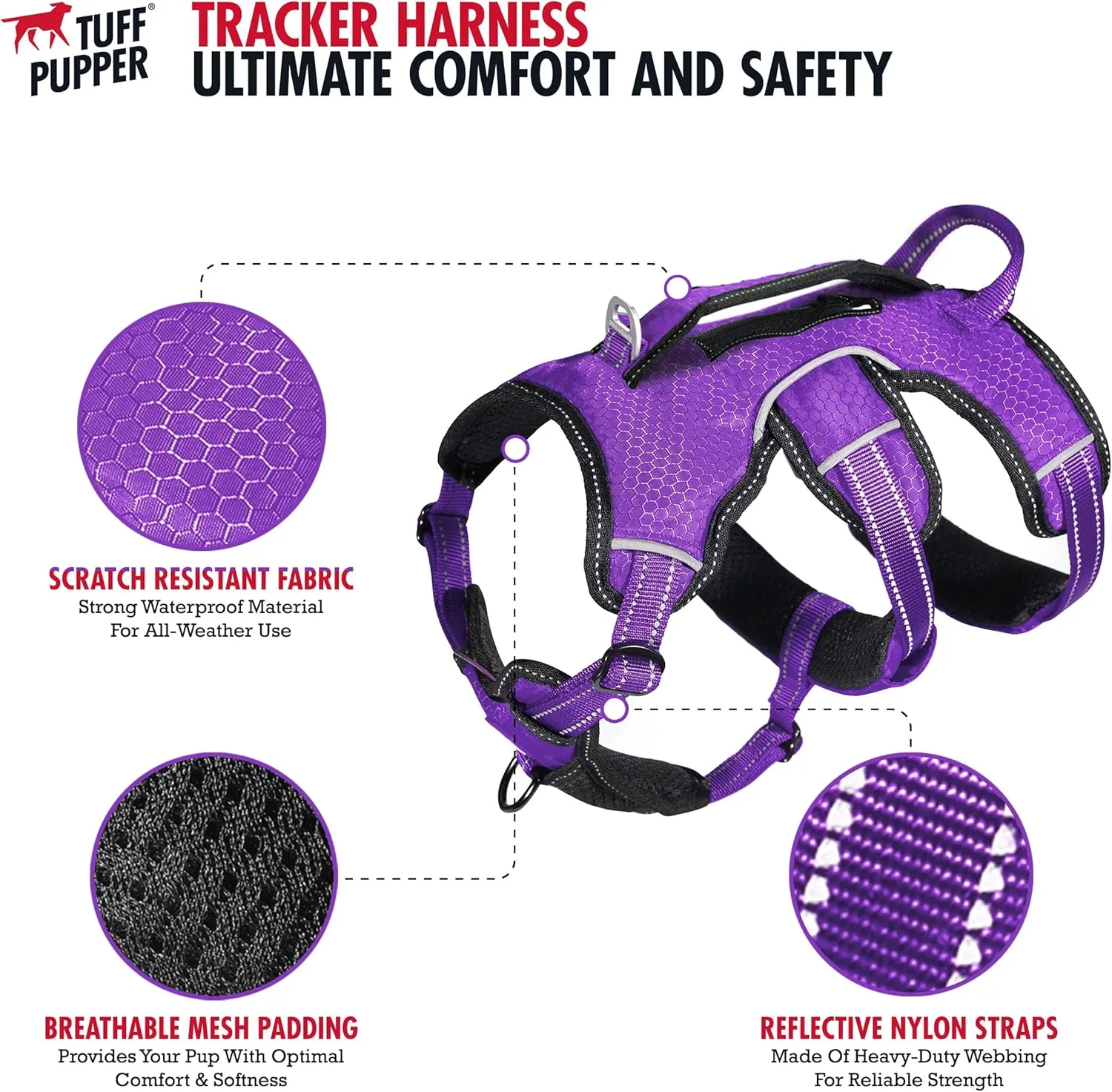 Tuff Pupper Escape Proof No Escape Dog Harness | 5 Point Adjustable Fit Harness for Dogs | Padded Dogs Harnesses | Handle Dog Lift Harnesses