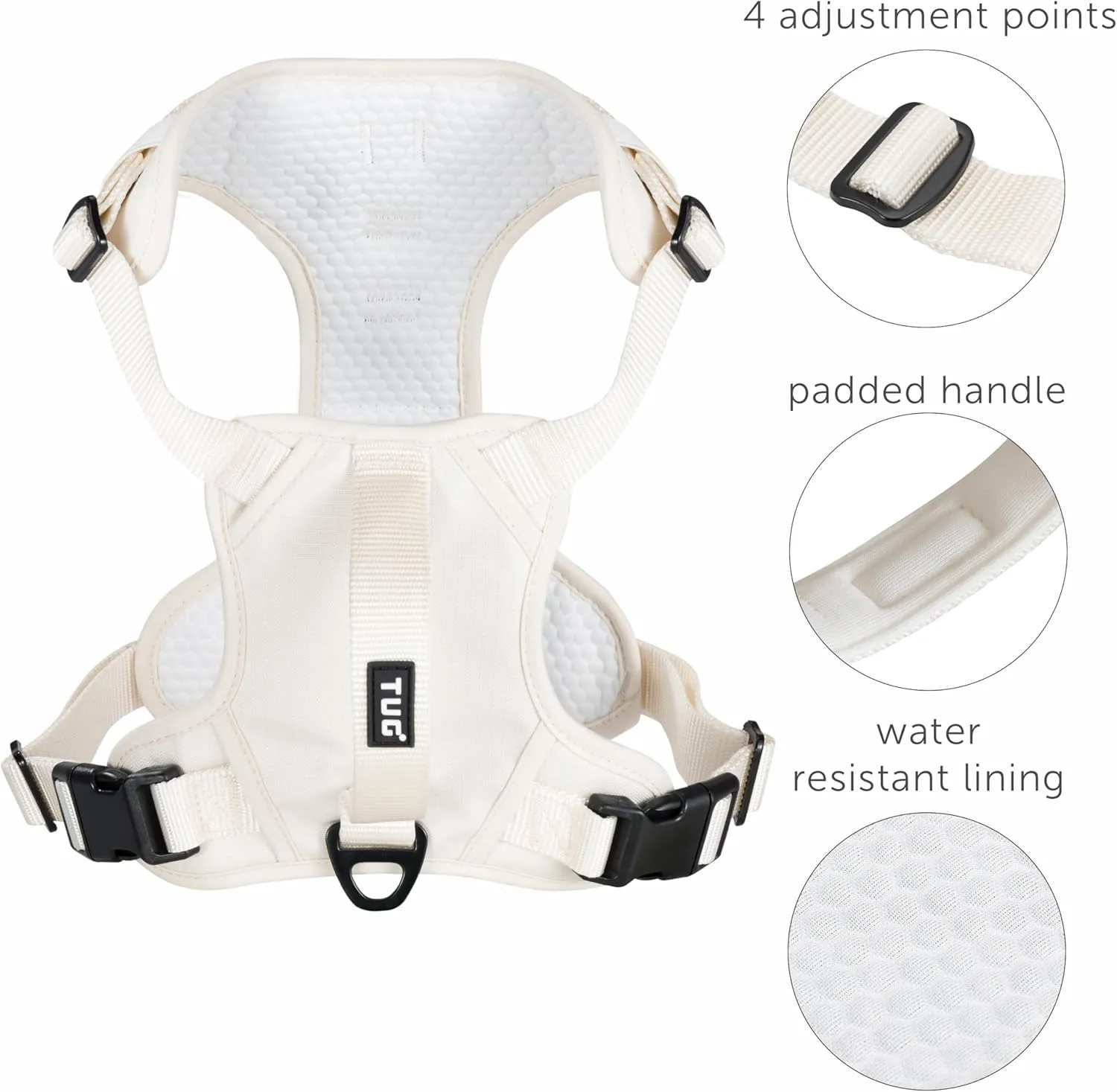 TUG Dog Harness with 2 Leash Connection Points | Adjustable, Padded, Lightweight | Handle on Back | No-Pull Front Clip (Medium, Cream)