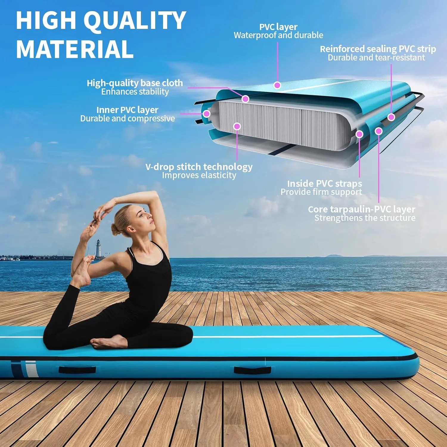 Tumble Track, Inflatable Tumbling Mat,Tumble Track Mats for Gymnastics, and Tumble Track with 8 Inches Thickness for Home, Training, Cheerleading, Yoga, Water with Pump