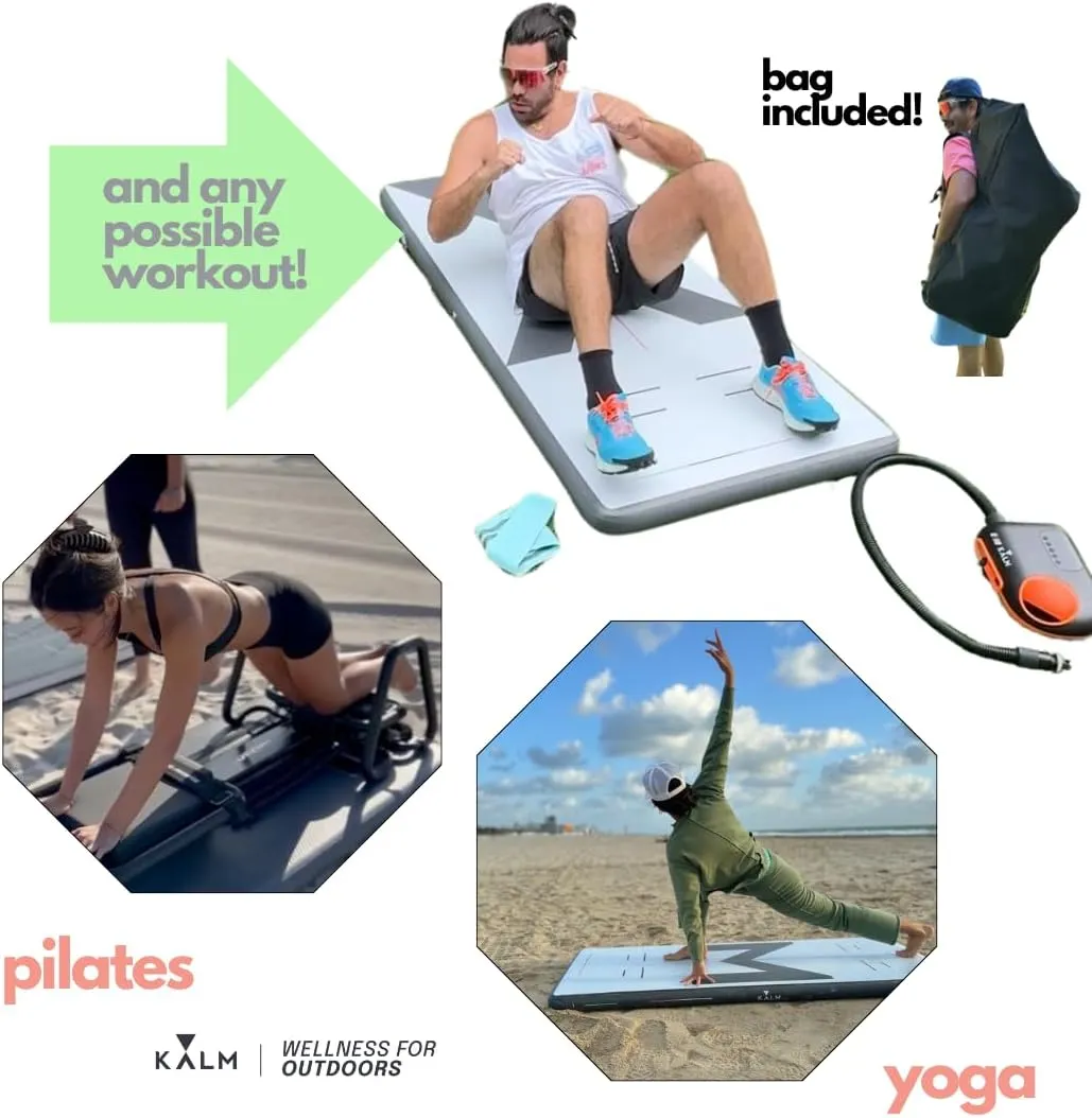 Tumble Track Mat for Beach Yoga, Outdoor Gymnastics | Inflatable and Portable Air Tumbling Mat | Outdoor Fitness Mat Sand Free Board Workout Equipment | Yoga on the Beach Exercise Air Mat