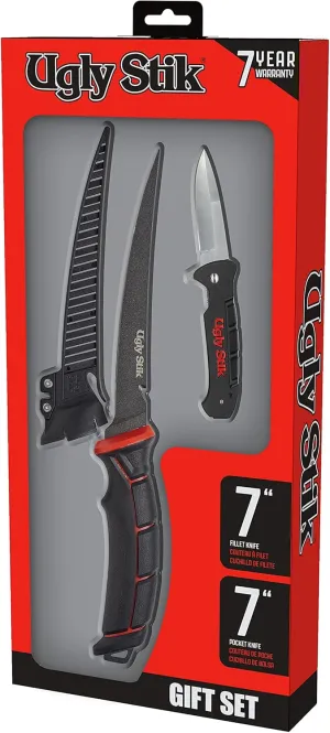 Ugly Stik Tools Fishing Fillet Knife and Pocket Knife Gift Set, Black, 7
