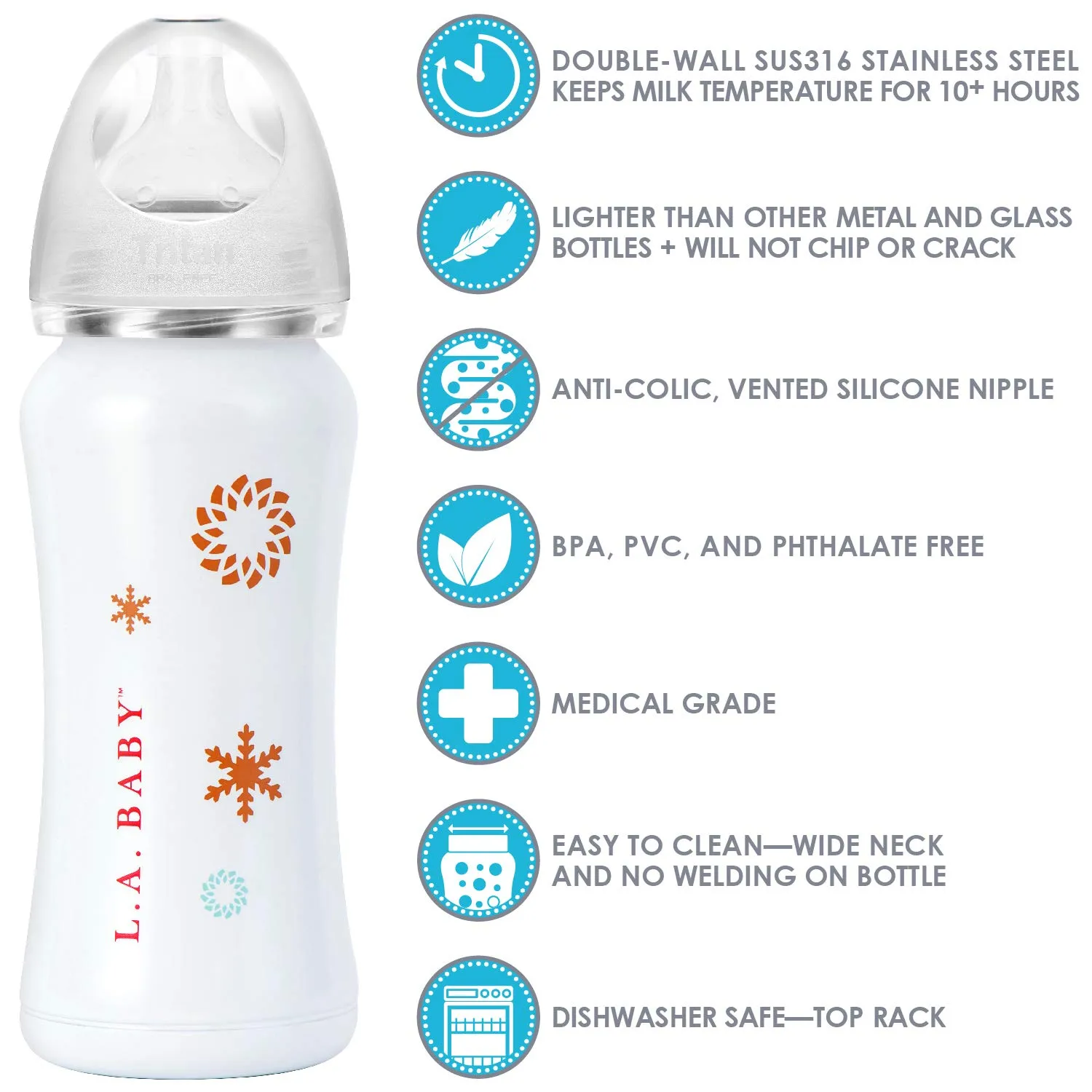 Ultimate Stainless Steel Baby Bottle 9oz Insulated Baby Bottle | Insulate Milk for 10  Hours | Non-Toxic Food-Grade Stainless Steel & Food-Grade Silicone Slow Flow Nipple | Leak-Free Design - White
