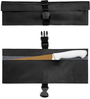 Under NY Sky Genuine Leather Knife Roll Case - 1 Slot - Real Leather Pouch - Portable Bag for Cooking Tools, Utensils, Cutlery Knives, Brushes - Chefs, Kitchen, Travel, Gift - Black L