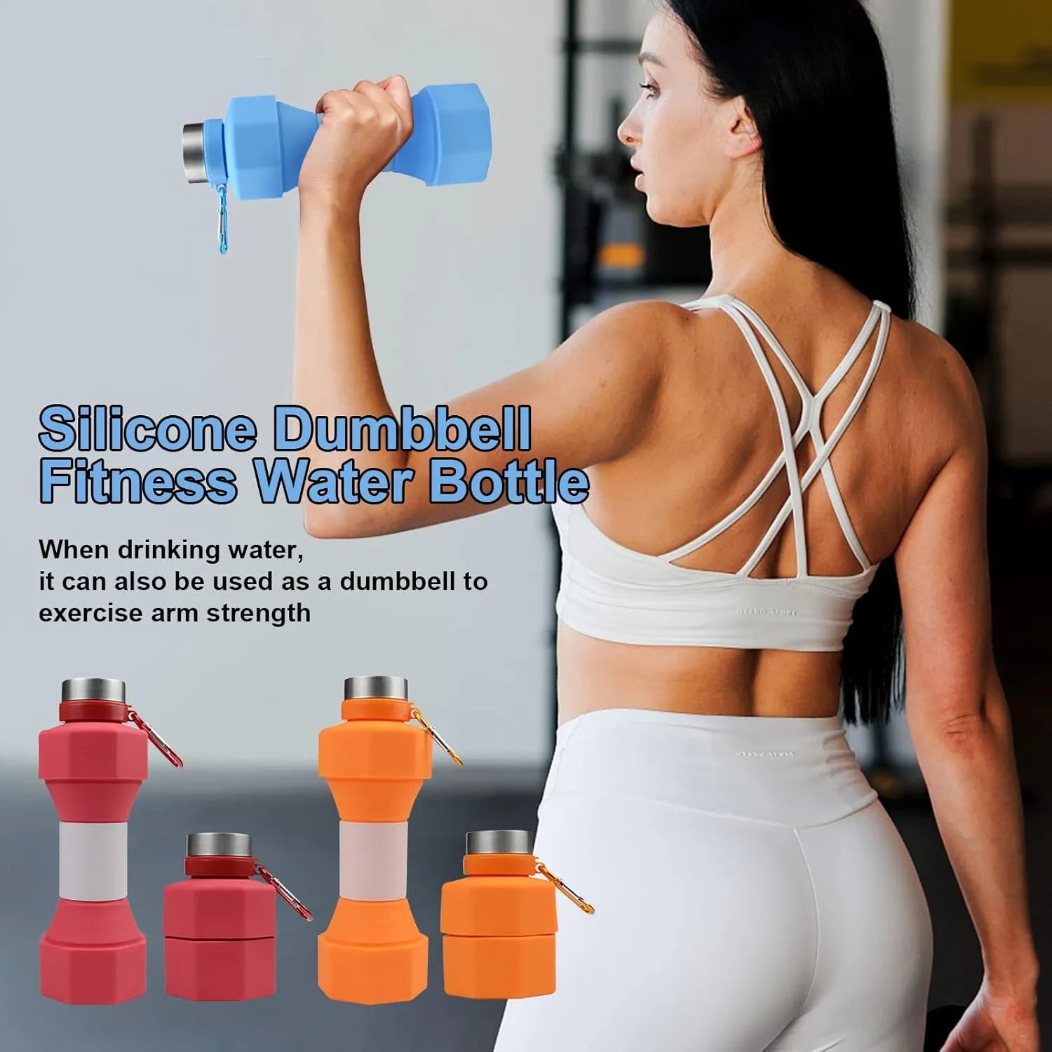 Upgrade Dumbbell Shaped Water Bottle, 651ml Large Capacity Collapsible Weight Water Bottles Dumbbell For Gym, Yoga, Running, Cycling, Fitness Creative Outdoor Portable Water Cup