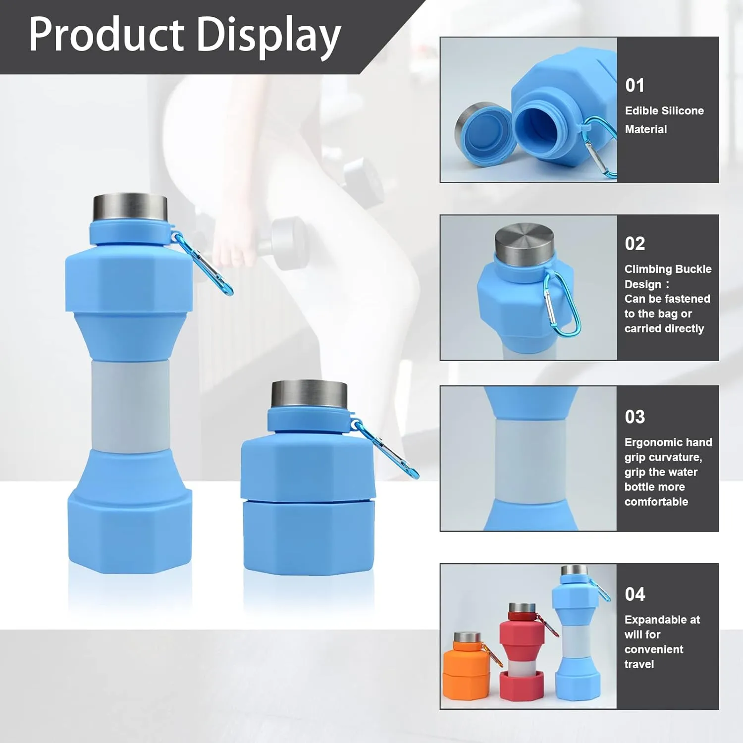 Upgrade Dumbbell Shaped Water Bottle, 651ml Large Capacity Collapsible Weight Water Bottles Dumbbell For Gym, Yoga, Running, Cycling, Fitness Creative Outdoor Portable Water Cup