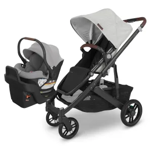 UPPAbaby Travel System, Includes Cruz V2 Stroller   Aria Lightweight Car Seat Combo - Toddler Seat, Rain Shield, Storage Bag, Car Seat, Base   Infant Insert Included – Anthony (White   Grey Chenille)