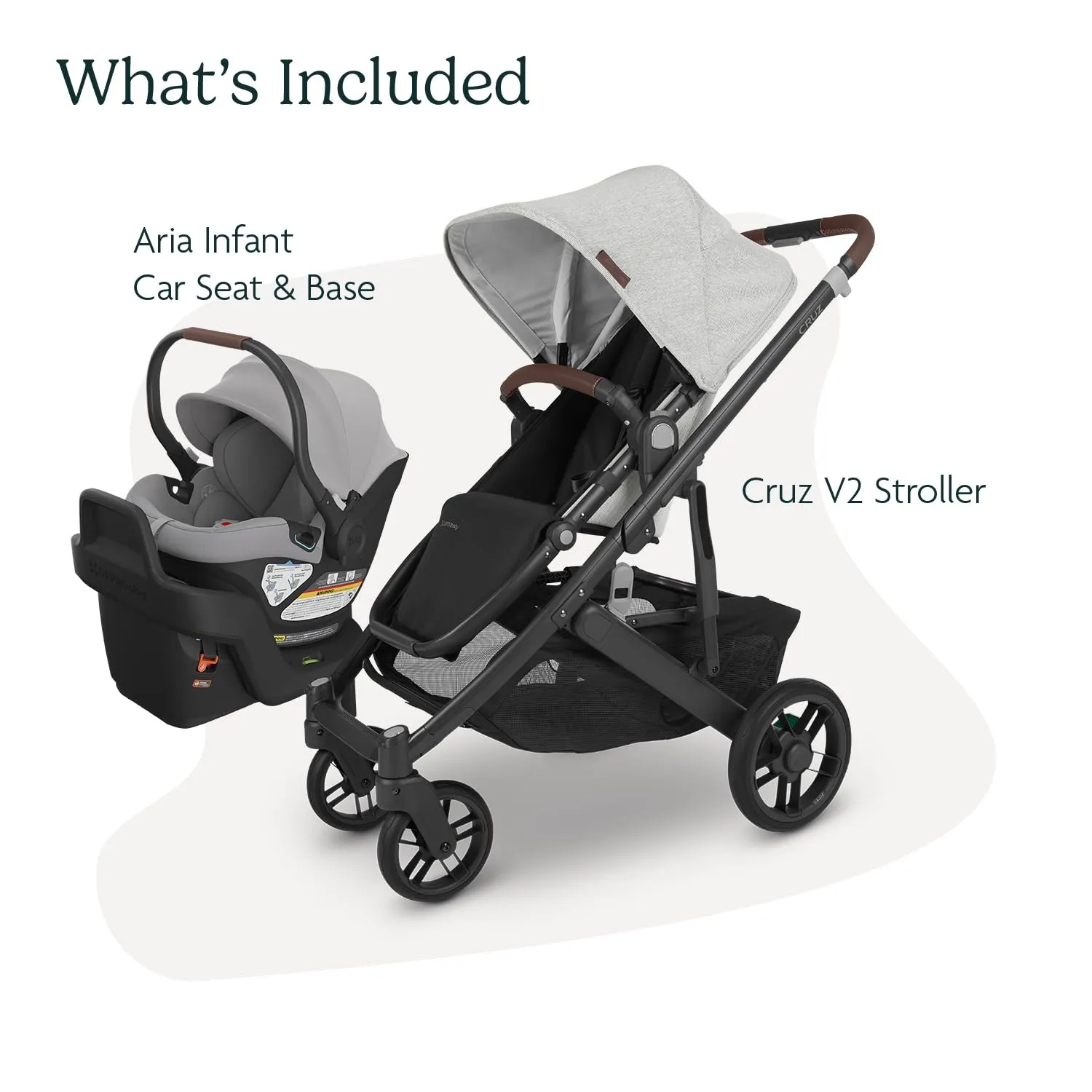 UPPAbaby Travel System, Includes Cruz V2 Stroller   Aria Lightweight Car Seat Combo - Toddler Seat, Rain Shield, Storage Bag, Car Seat, Base   Infant Insert Included – Anthony (White   Grey Chenille)