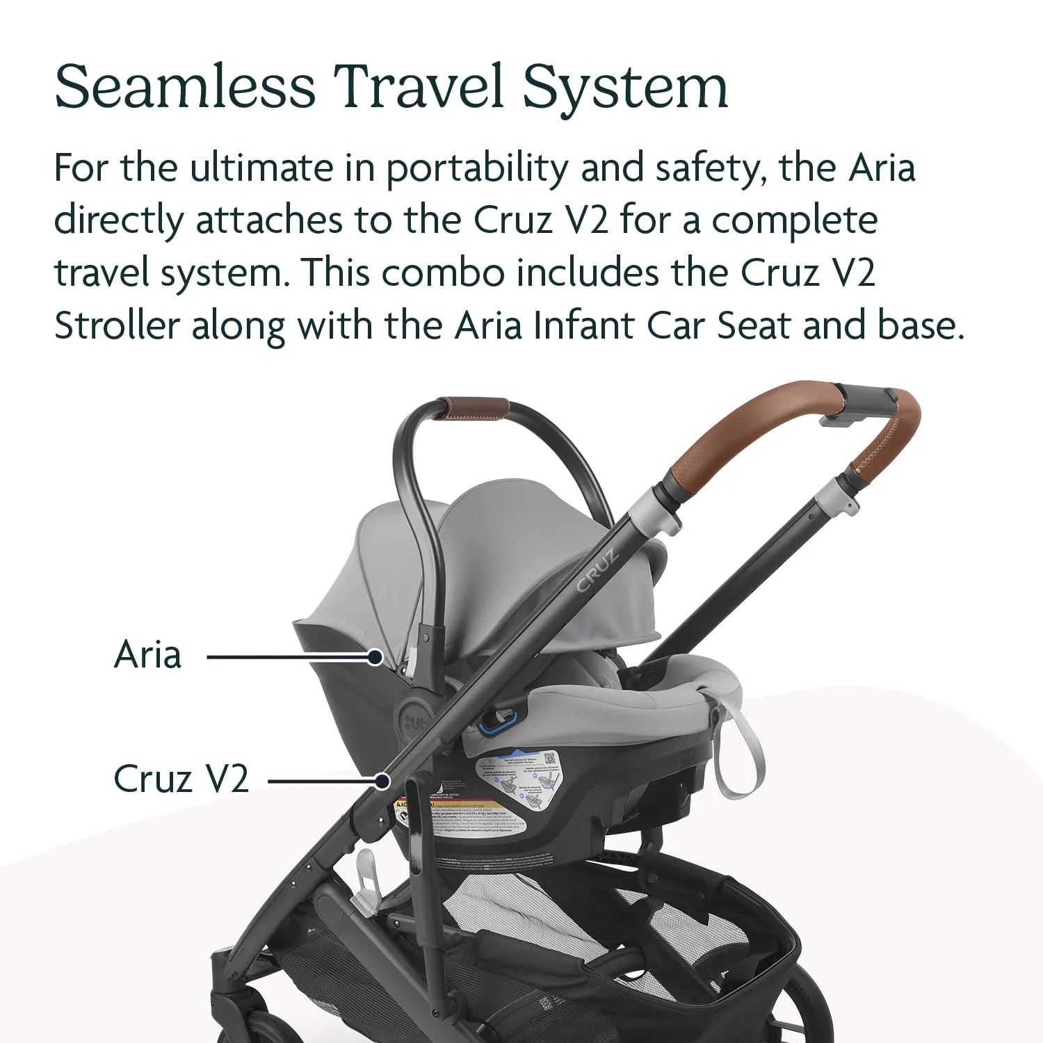 UPPAbaby Travel System, Includes Cruz V2 Stroller   Aria Lightweight Car Seat Combo - Toddler Seat, Rain Shield, Storage Bag, Car Seat, Base   Infant Insert Included – Anthony (White   Grey Chenille)