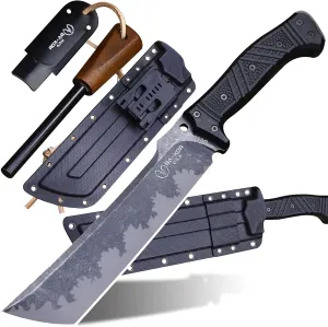 U.S.A 6mm thick DC53 steel 38CM (15.2in) (full tang) fixed knife scabbard&(5.9in) cerium igniter, suitable for outdoor hunting, camping, survival, exploration, EDC tool knife