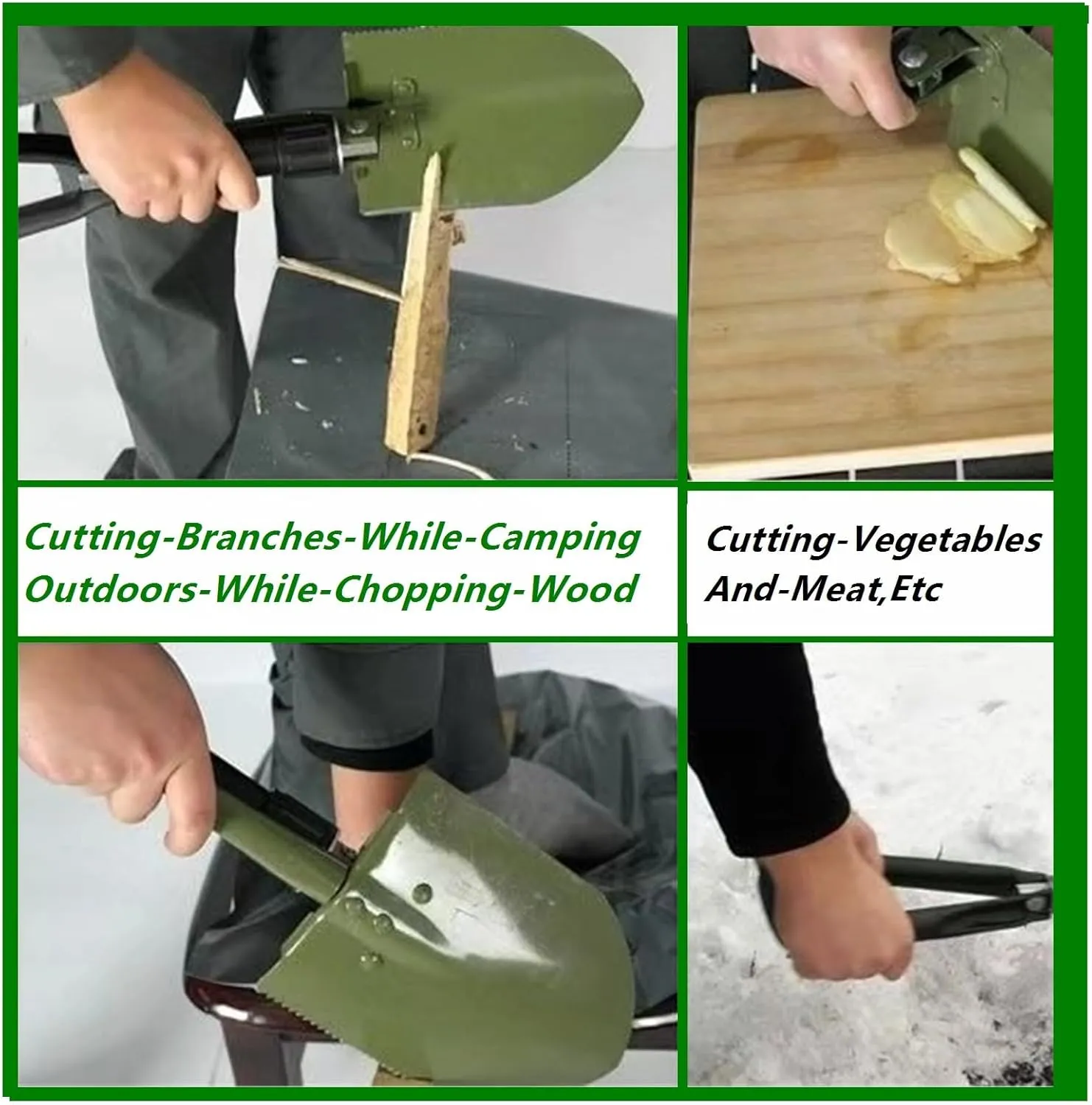 ﻿USA Folding Survival Shovel 1Pcs，W/Pick - Heavy Duty Carbon Steel Military Style Entrenching Tool for Off Road, Camping, Gardening, Beach, Digging Dirt, Sand, Mud & Snow(Green-B)