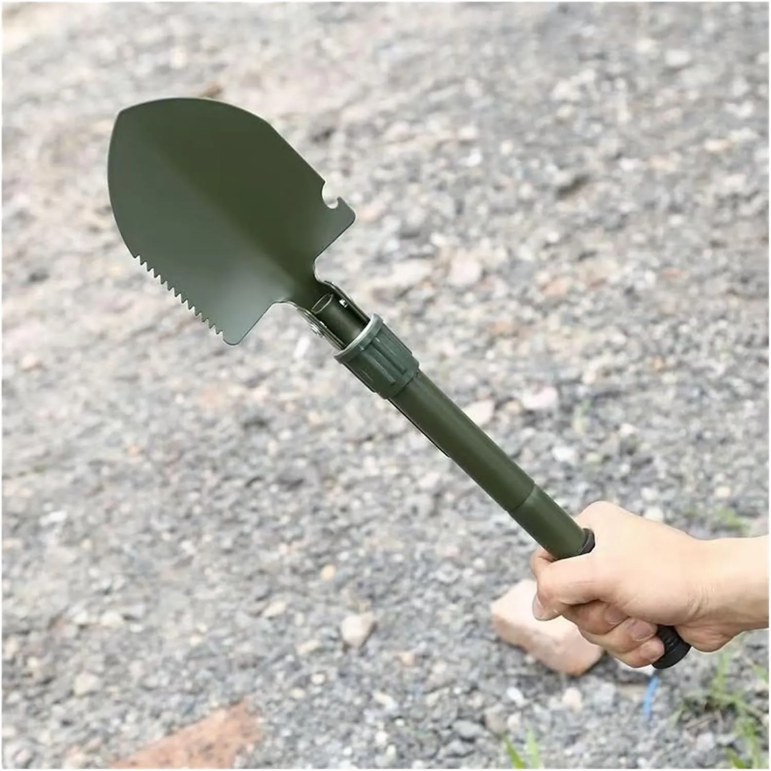 ﻿USA Folding Survival Shovel 1Pcs，W/Pick - Heavy Duty Carbon Steel Military Style Entrenching Tool for Off Road, Camping, Gardening, Beach, Digging Dirt, Sand, Mud & Snow(Green-B)