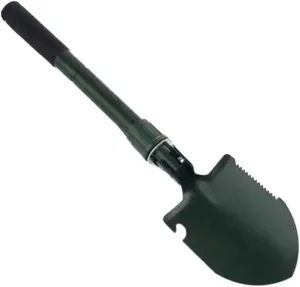 ﻿USA Folding Survival Shovel 1Pcs，W/Pick - Heavy Duty Carbon Steel Military Style Entrenching Tool for Off Road, Camping, Gardening, Beach, Digging Dirt, Sand, Mud & Snow(Green-B)