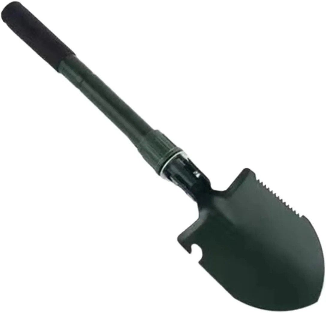 ﻿USA Folding Survival Shovel 1Pcs，W/Pick - Heavy Duty Carbon Steel Military Style Entrenching Tool for Off Road, Camping, Gardening, Beach, Digging Dirt, Sand, Mud & Snow(Green-B)