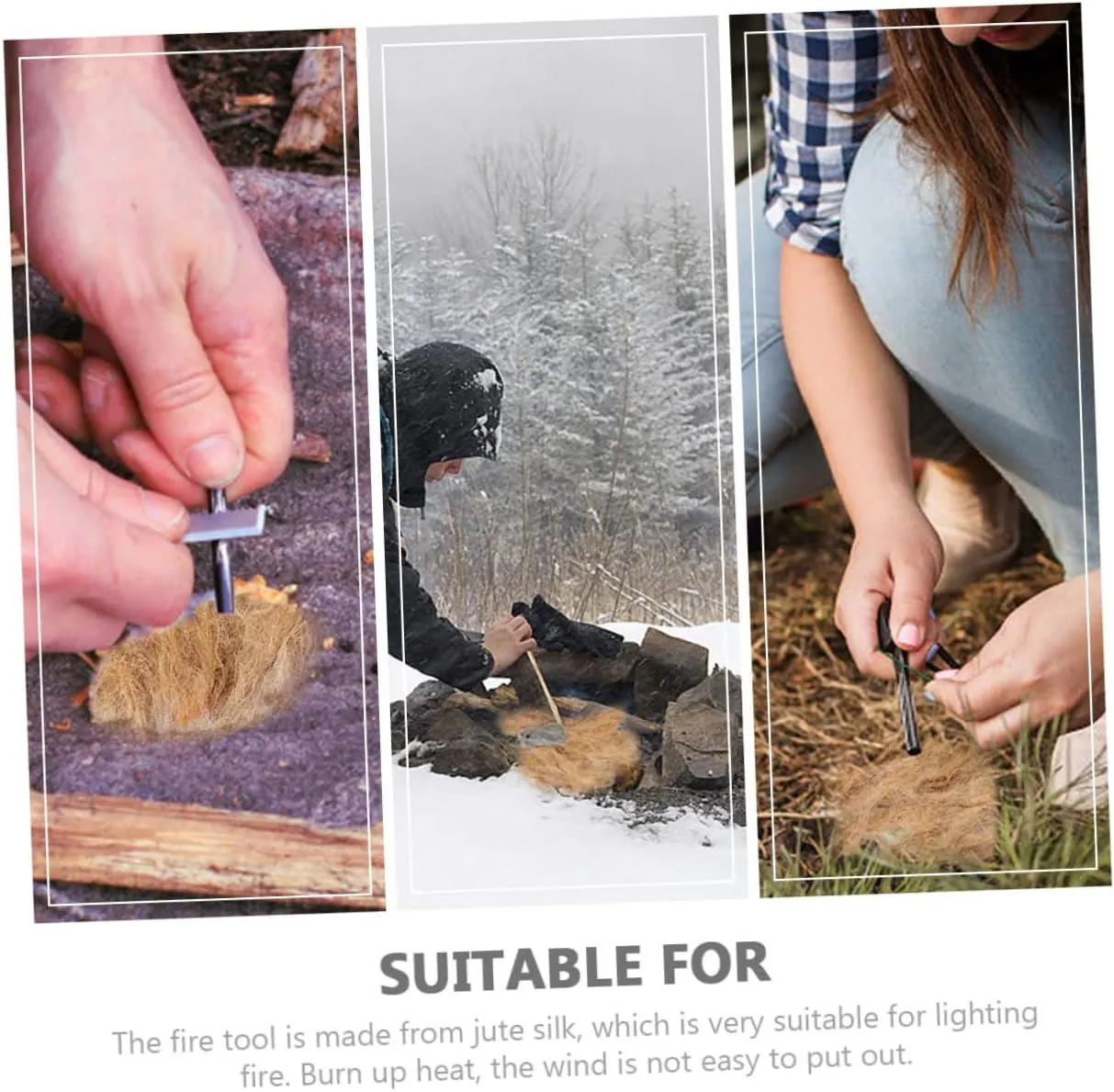 VANZACK 5sets Jute Outdoor Fire Starters Durable Flame Starters for Camping BBQ Grilling Fire Pits Emergency Use Essential Wild Accessory for Outdoor Cooking 3pcs*5