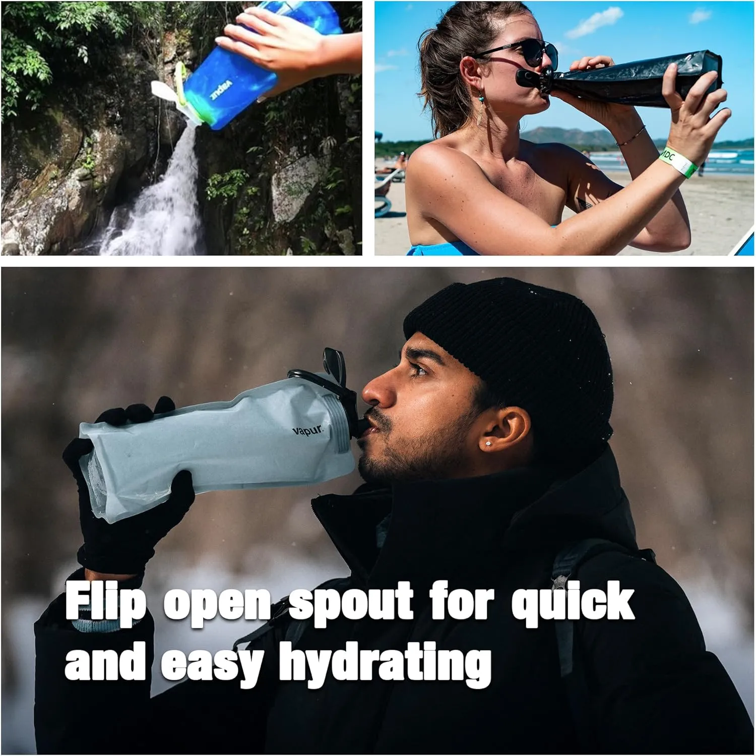 Vapur Collapsible Water Bottle With Carabiner, Compact Bottle Folds Flat For Hydration On The Go, Ideal for Traveling, Hiking or Camping, 23 Ounce, Lavender, Pack of 2