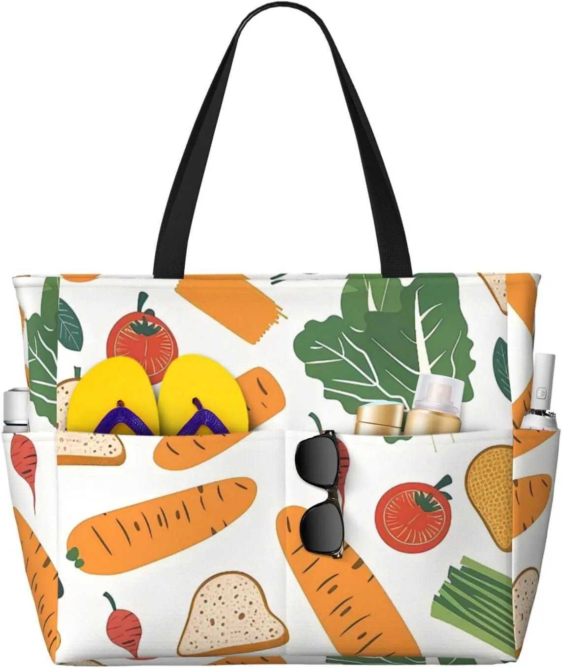 Vegetable Bread Beach Bag Carrot Pool Bag for Women Waterproof Large Travel Tote with Zipper Organizer for Swimming Vacation Essentials