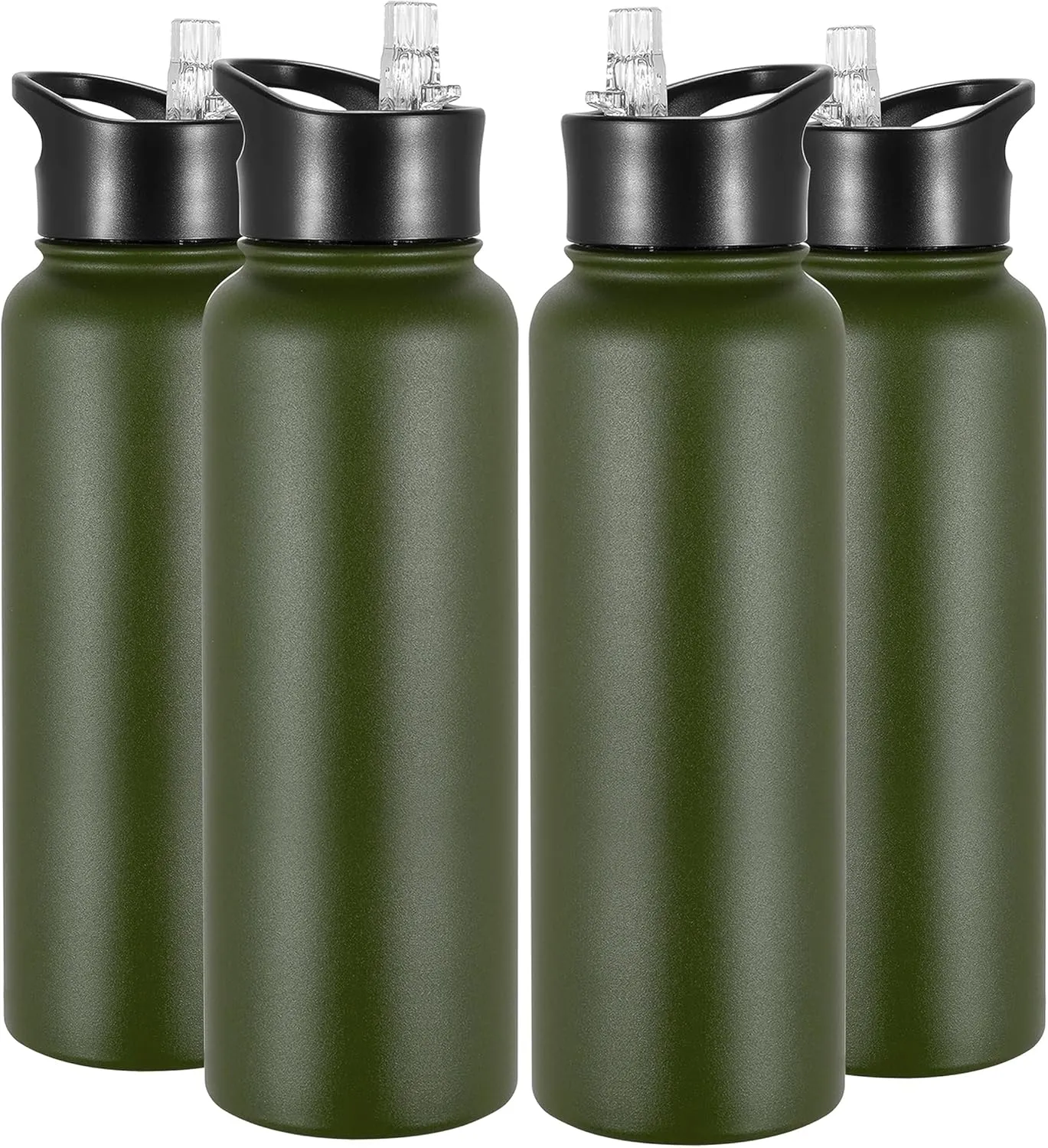 VEGOND 40 oz Insulated Water Bottle Bulk Stainless Steel Metal Water Bottles with Leak Proof Straw Lid & Spout Lid, Wide Mouth Double Walled Vacuum Travel Sports Bottle, 4 Pack